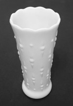 Anchor Hocking White Milk Vase Teardrop and Pearl Dot Arrow Design Scallop Top - £16.97 GBP