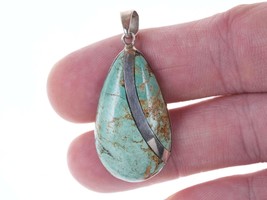 Vintage Zuni sterling Turquoise channel inlay pendant - £75.17 GBP