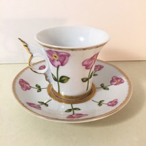Imperial Italian Design by Antonio Pink Flowers Gold Trim Demitasse Cup &amp; Saucer - £14.98 GBP