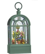 snow globe with topiary, birds, tulips and flowers lighted water lantern - $130.67