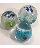 Hand Blown Glass Round Paperweight Art Tropical Fish Dolphin Bubbles Lot... - $81.07 CAD