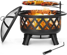 Singlyfire 30 Inch Fire Pits For Outside With Grill Outdoor Wood Burning, Poker - £94.19 GBP