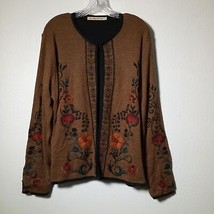 SIMPLY NATURAL Alpaca Cardigan PERU Floral Embroidery Brown Soft Sweater... - £91.80 GBP