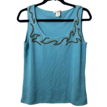 LouLou Ribbed Knit Tank Top Womens XL Embellished Flame Sleeveless Blue Viscose - £10.56 GBP