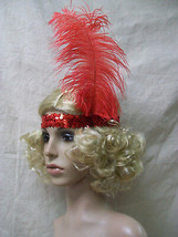 Blonde Charleston Wig &amp; Red Sequin band Feather Gatsby Roaring 20&#39;s Jazz Flapper - £14.12 GBP
