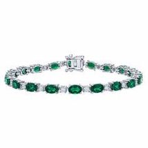 10 Ct Oval Cut CZ Green Emerald Tennis Bracelet 14K White Gold Finish - £223.81 GBP