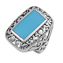 Ring Sterling Silver December Emerald-Cut Simulated Turquoise Ring - £78.32 GBP+