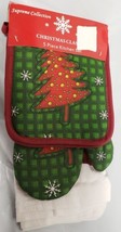 5 Pc Kitchen Set: 2 Pot Holders Oven Mitt &amp; 2 Towels Christmas Tree By Supreme H - £24.03 GBP