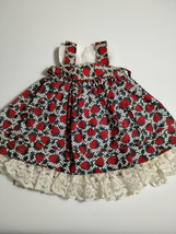 Vintage Doll Apron Dress -Strawberries - over White Slip Dress - 12&quot; Tall - $12.86