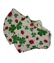 FACE MASK WASHABLE 100% COTTON REUSABLE REVERSIBLE SHAMROCK / LADYBUGS G... - £3.10 GBP