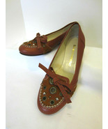 Clements Ribeiro Italy Russet Leather Calfskin Skimmers City Bow Flats 3... - £39.04 GBP