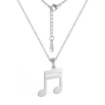 Music Note Necklace Silver Stainless Steel Musician Pendant Guitar Keyboard Bass - £12.59 GBP