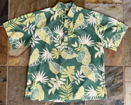 TORI RICHARD Hawaiian Pullover Shirt XL-1/2 Button-Leaf-Green-USA-Revers... - $30.00