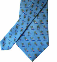 Men&#39;s TANGO Blue Tie 100% Silk Palm Tree Beach Umbrella Ocean Island Tro... - £21.23 GBP