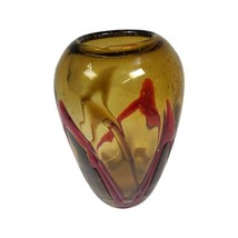 Italian Glass Retro Freeform Amber Red Abstract Bubble Vase 7.5&quot; Classic... - £112.08 GBP