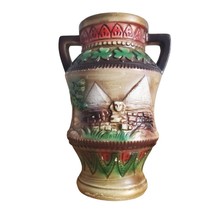 Vintage 1960s Norleans Redware Egyptian Pyramids Shamrock Motif Vase Urn - $15.95