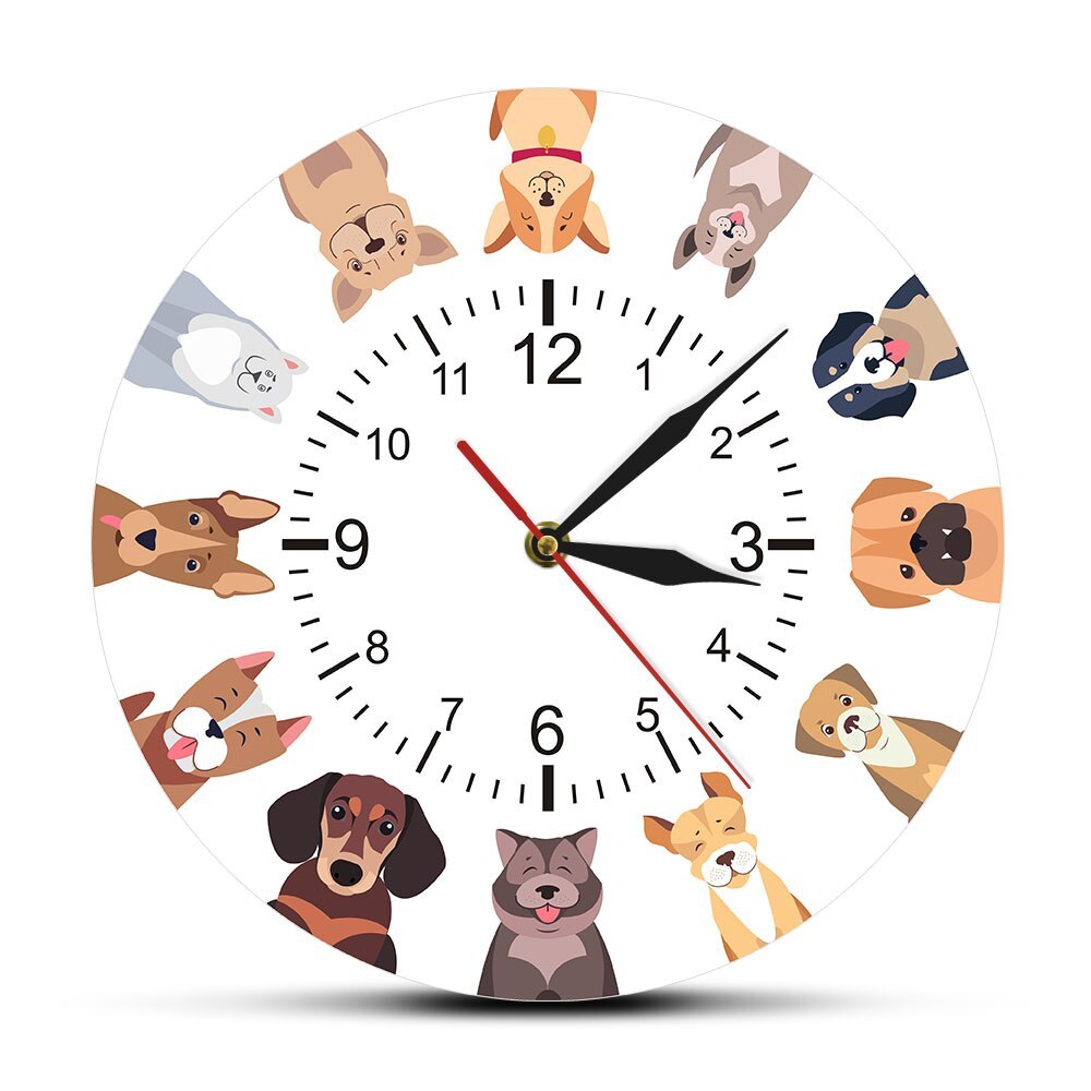 Primary image for Different Purebred Dogs Cartoon Wall Clock Canine Home Decor Cool Dog Breed Prin