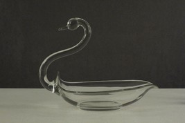Vintage Clear Elegant Art Glass Animal Figurine Duncan Miller Open Swan 7&quot; Bowl - £14.25 GBP