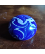 Vintage Blown Art Glass Paperweight Blue &amp; White Swirl Design 2.6 in. x ... - $14.81