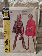 VTG 1969 McCall&#39;s Pattern 2118 Misses and Junior Cape 2 Lengths &amp; Pants Size 12 - £7.72 GBP