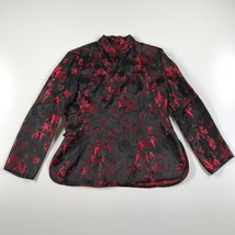 Vintage Fatto a Mano Asiatico Camicia Donna S Rosso Nero Ricamato Alternare Ant - £29.60 GBP