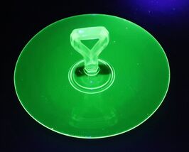 Vtg 10" Green Uranium Depression Glass Dish Hors d'oeuvres Appetizer Hal... - $49.99