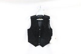 NOS Vintage Scully Boys Medium Western Rodeo Suede Leather Vest Jacket Black - £38.72 GBP