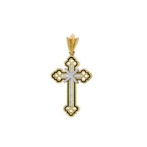 0.50 Ct. tw. Diamond Cross Pendant With Black Enamel 14K Two Tone Gold - £790.57 GBP