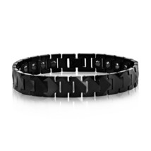 Polished Puzzle Magnetic Link Tungsten Bracelet - Black Plated - £121.50 GBP