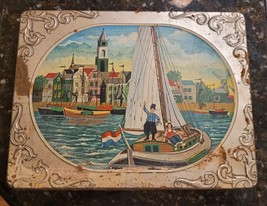 Rare Vintage Antique Cookie Patria Quality Biscuits Tin Ship Sailing Dutch - £79.05 GBP
