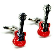 RED ELECTRIC GUITAR CUFFLINKS Music Lover Player w GIFT BAG Musician Wed... - £9.46 GBP