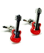 RED ELECTRIC GUITAR CUFFLINKS Music Lover Player w GIFT BAG Musician Wed... - £9.51 GBP