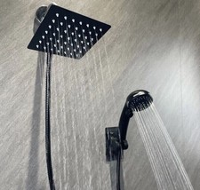 Square 8&quot; Rainfall Shower Head with Adjustible Handheld, Matte Black - Hose - £27.71 GBP