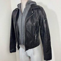 Express Faux Leather Removable Hoodie Zip Up Jacket Size Small Black - $44.73