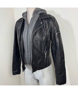 Express Faux Leather Removable Hoodie Zip Up Jacket Size Small Black - $61.30 CAD