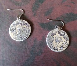Hand stamped floral lightweight tumbled alluminum earrings - $14.00