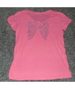 Womens Shirt Victoria&#39;s Secret Pink Sequined Angel Wings Short Sleeve Te... - £19.55 GBP