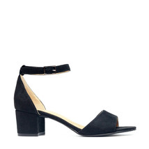 Heel Sandal Open Back with Ankle-Strap Buckle on Black Vegan Suede Breathable - £80.54 GBP