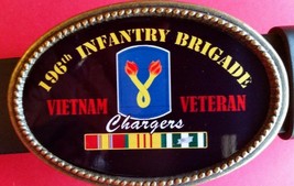 Vietnam Veteran -196th INFANTRY BRIGADE &quot;Chargers&quot;- Epoxy Belt Buckle  - £13.97 GBP