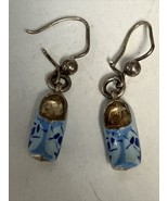 Vintage 835 Silver Enamel Dutch Clog Shoe Dangle Earrings - $24.70