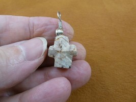 CR505-33) 5/8&quot; Fairy Stone Pendant CHRISTIAN SILVER CROSS Staurolite Cry... - £14.93 GBP