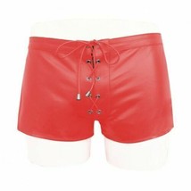 Red Sexy Boxer Real Genuine Stylish Sheepskin Men&#39;s Designer Leather Shorts - £74.66 GBP