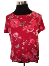 Fist Issue Liz Claiborne Top Women&#39;s Size 1X Multicolor Floral Red Sequins Beads - £12.57 GBP