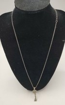 Silver Toned Rhinestone Key Pendant Necklace - £7.91 GBP