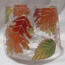 Yankee Candle Jar Shade J/S Clear Crackle Glass FALL LEAVES oranges reds greens - $42.82