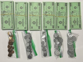 Huge Lot Fun E. Money 1, 5 10, 20, 50, 100 Dollar Bills &amp; Coins School Education - £11.38 GBP