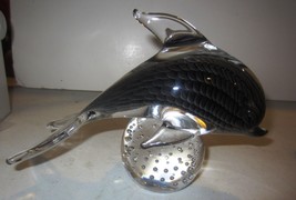 Vintage Murano art glass dolphin on control bubble ball figurine , signed  - $56.95