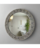 Heritage inlay round  wall mirror frame in geometric pattern - $11,358.63 MXN+