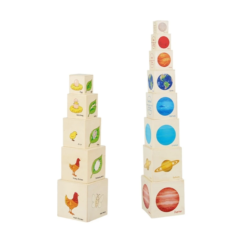 Y55B Stacking Cubes For Toddler Wooden Stacking Boxes Nesting Stacking Nesting - £11.36 GBP+