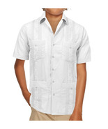 Boy&#39;s White Guayabera Wedding Baptism Button-Up Dress Shirt w/ Defect 8 - $261.98 MXN